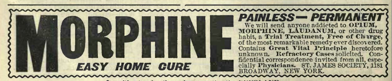 Advertisement for a 'Morhpine Easy Home Cure' claiming to reverse addiction in a 'painless-permanent' fashion